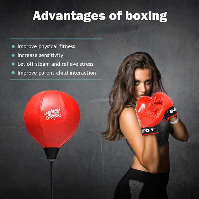 Adjustable Speed Ball Reflex Bag Kit - 122cm to 154cm Height, includes Stand and Gloves - Ideal Training Equipment for Boxers and Fitness Enthusiasts