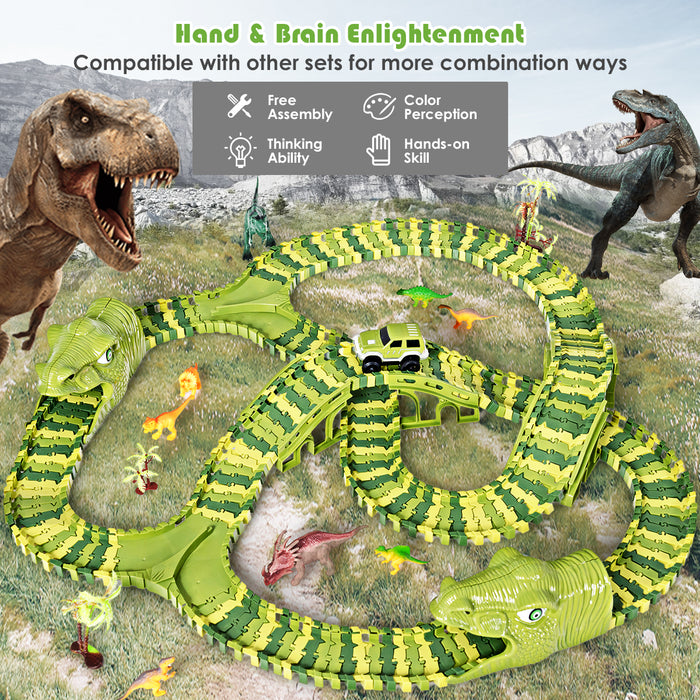 Flexible Train Tracks with 8 Dinosaurs and Electric Car and Accessories