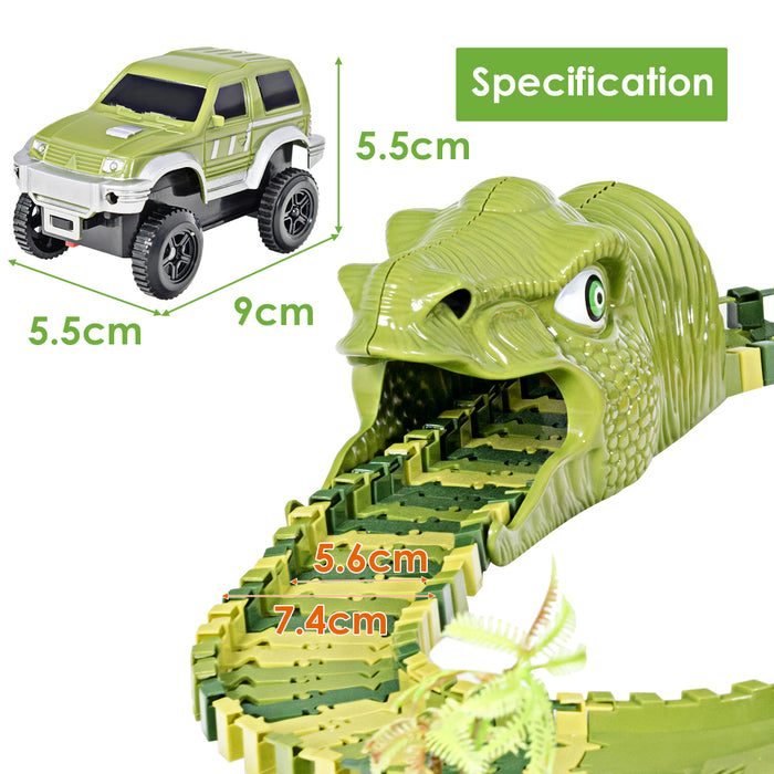 Flexible Train Tracks with 8 Dinosaurs and Electric Car and Accessories