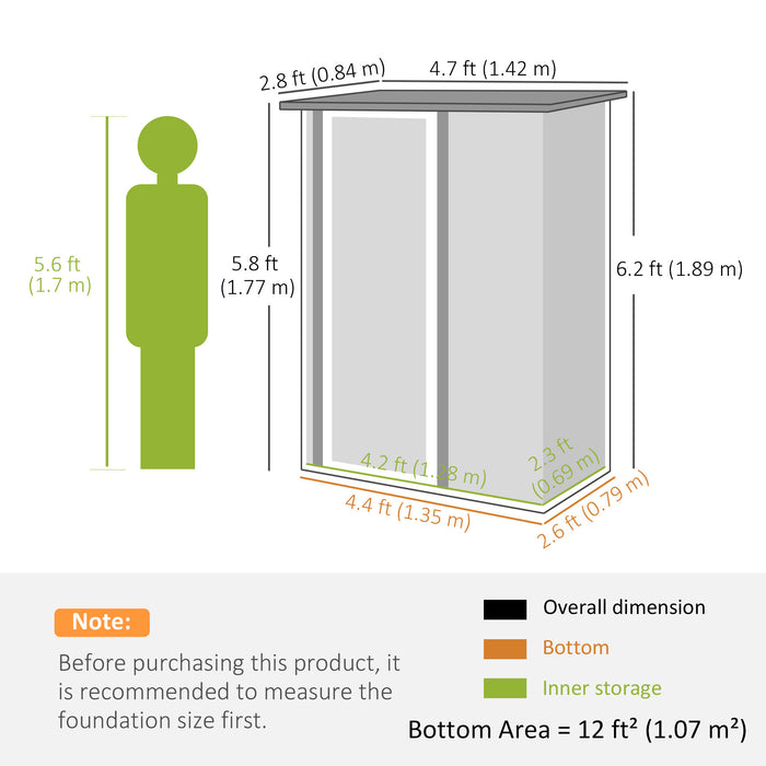 Outsunny 5ft x 3ft Metal Garden Storage Shed, Outdoor Tool Shed with Sloped Roof, Lockable Door for Tools, Equipment, Light Grey