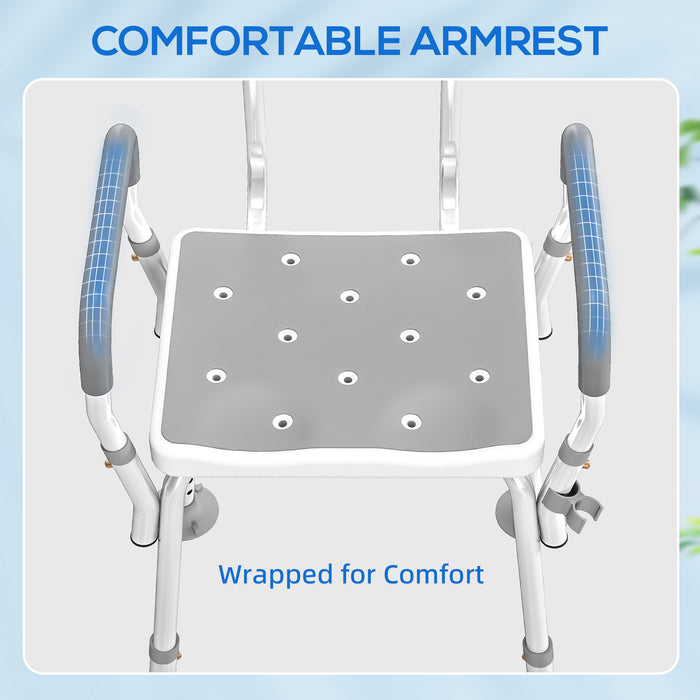 HOMCOM EVA Padded Shower Chair for the Elderly and Disabled, Height Adjustable Shower Stool with Back and Arms, 4 Suction Foot Pads, Light Grey