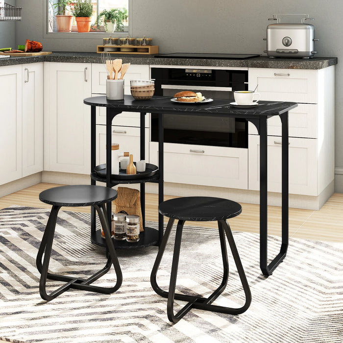 Table and 2 Bar Stools Set with Adjustable Legs for Kitchen-