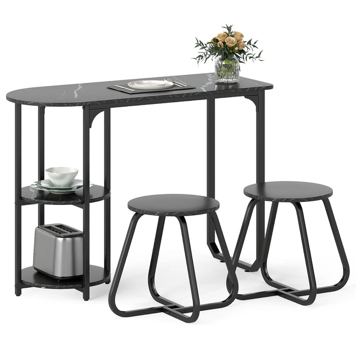 Table and 2 Bar Stools Set with Adjustable Legs for Kitchen-