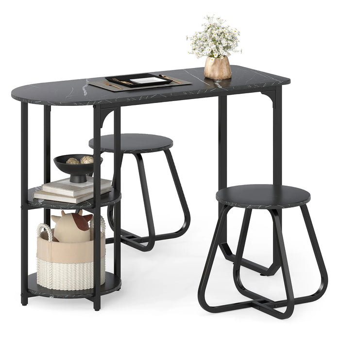 Table and 2 Bar Stools Set with Adjustable Legs for Kitchen-