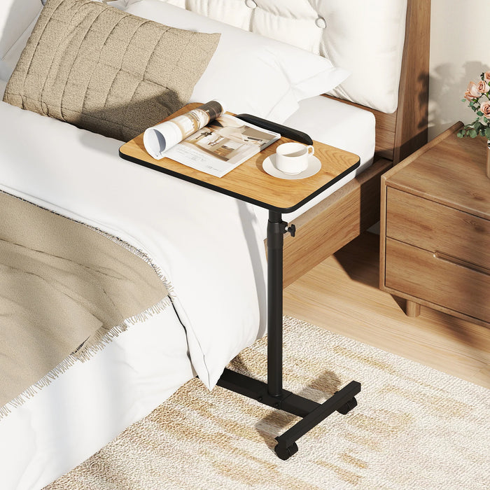 Overbed Table Tilting Bedside Table with Lockable Wheels Adjustable Height-