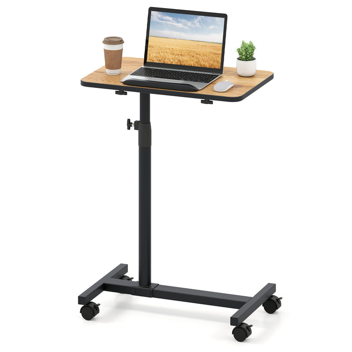 Overbed Table Tilting Bedside Table with Lockable Wheels Adjustable Height-