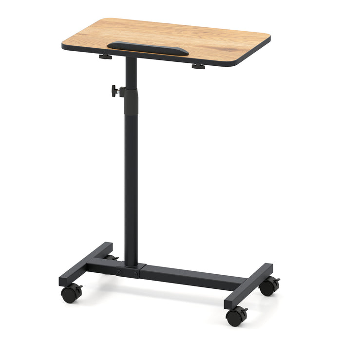 Overbed Table Tilting Bedside Table with Lockable Wheels Adjustable Height-