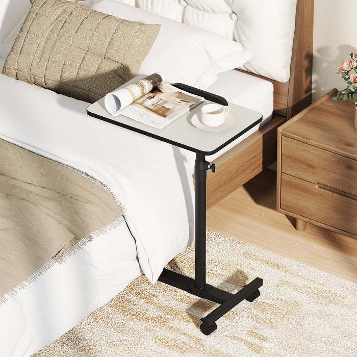 Overbed Table Tilting Bedside Table with Lockable Wheels Adjustable Height-
