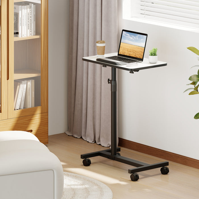Overbed Table Tilting Bedside Table with Lockable Wheels Adjustable Height-