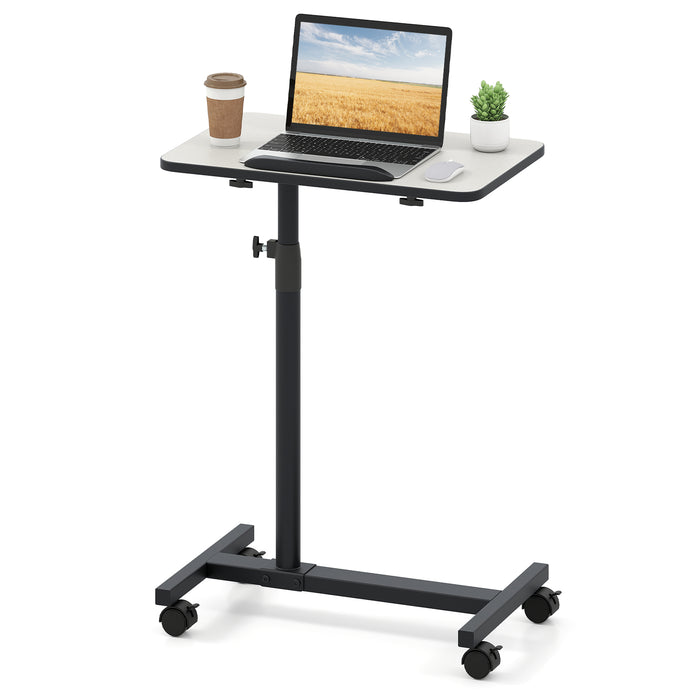 Overbed Table Tilting Bedside Table with Lockable Wheels Adjustable Height-