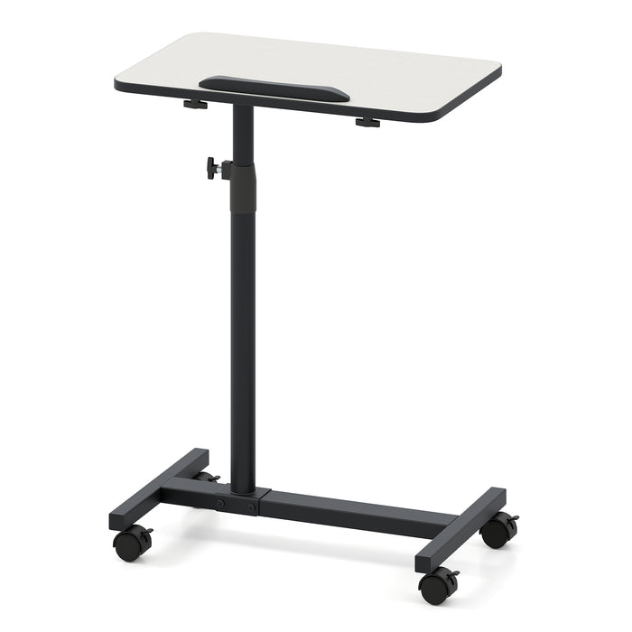 Overbed Table Tilting Bedside Table with Lockable Wheels Adjustable Height-