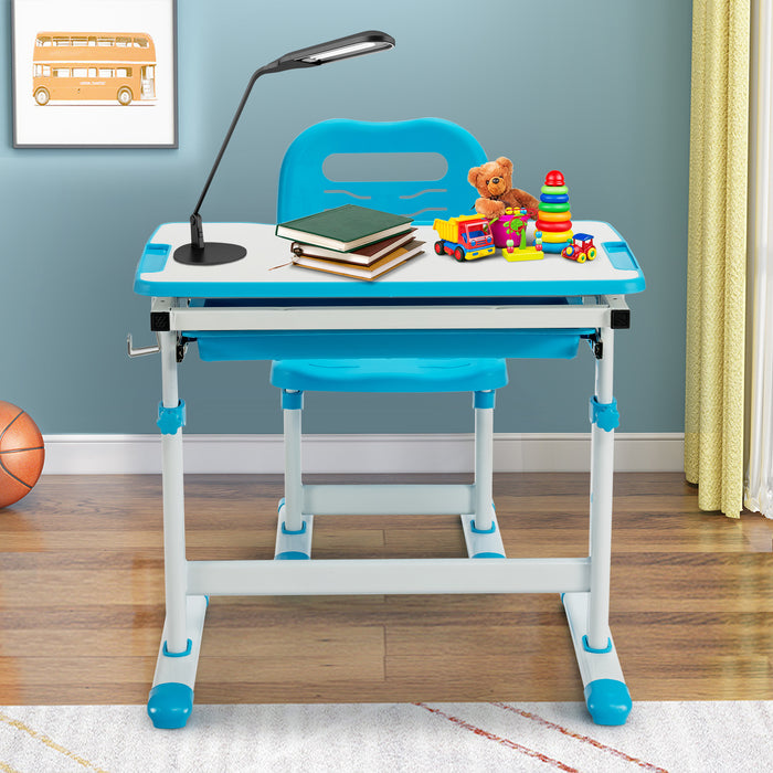 Height Adjustable Kids Study Table and Chair Set with Tilting Tabletop-