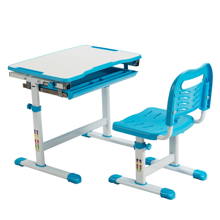 Height Adjustable Kids Study Table and Chair Set with Tilting Tabletop-