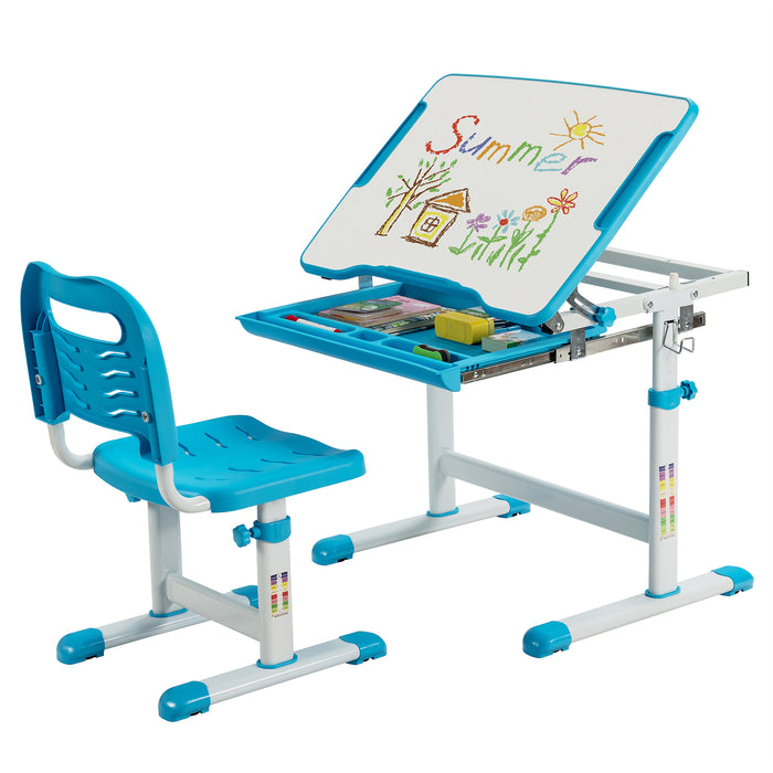 Height Adjustable Kids Study Table and Chair Set with Tilting Tabletop-