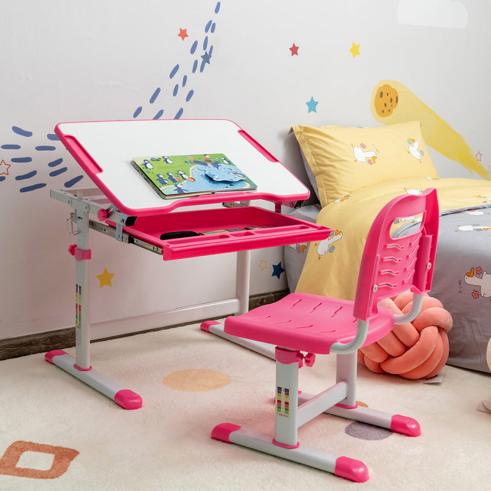 Height Adjustable Kids Study Table and Chair Set with Tilting Tabletop-