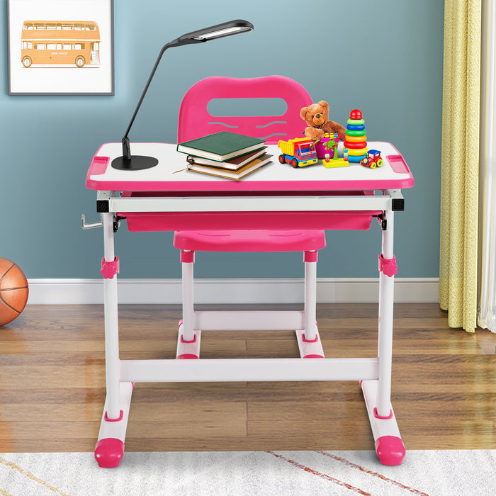 Height Adjustable Kids Study Table and Chair Set with Tilting Tabletop-