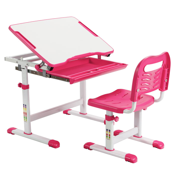 Height Adjustable Kids Study Table and Chair Set with Tilting Tabletop-