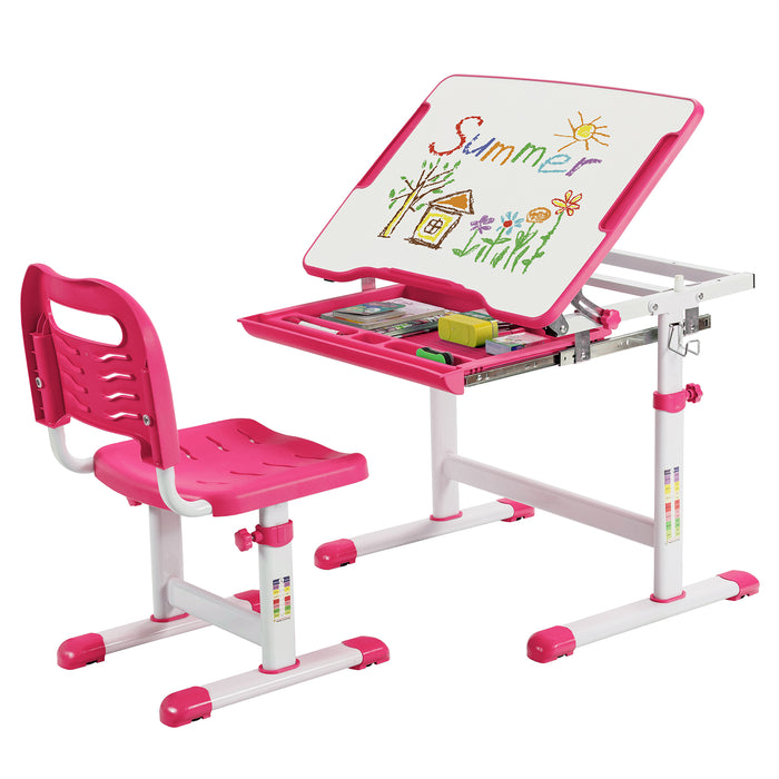 Height Adjustable Kids Study Table and Chair Set with Tilting Tabletop-