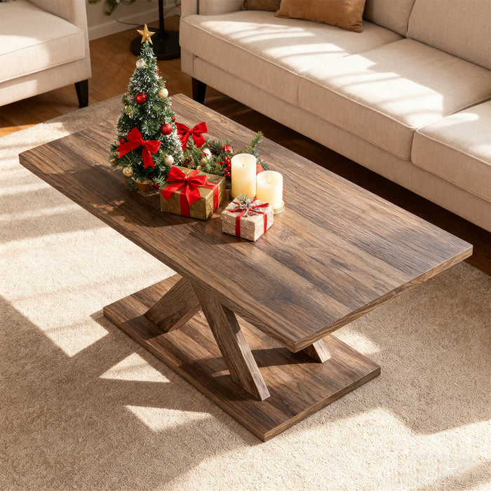 95CM Coffee Table with Stable Base and Rubber Wood Connection-