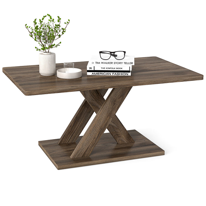 95CM Coffee Table with Stable Base and Rubber Wood Connection-