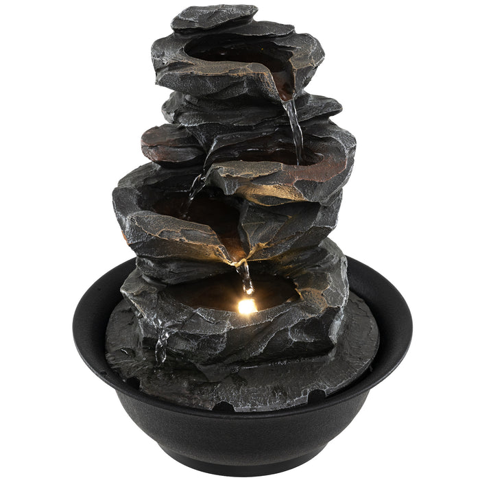 Tabletop Water Fountain Indoor Desktop Cascading Water Feature with LED Light