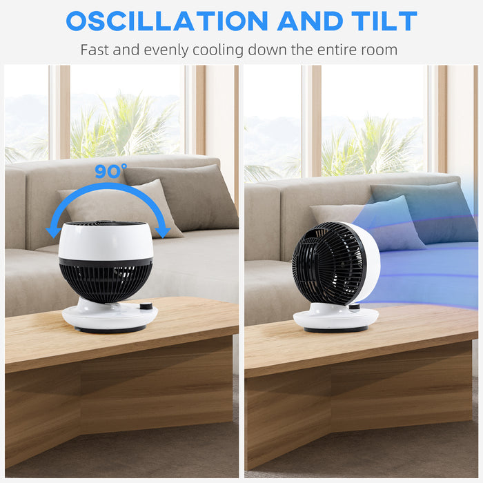 HOMCOM Room Air Circulator Desk Fan with 3 Speed, 70° Oscillating 90° Tilt, Tabletop Fan for Living Room, Bedroom, Office, White