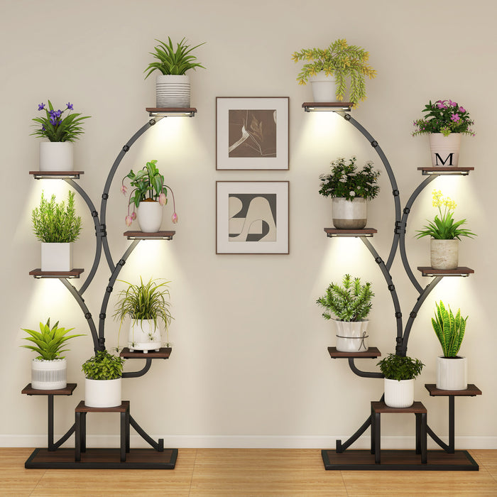 Tall 8-Tier Corner Metal Plant Shelf Set of 2 for Multiple Plants-Brown