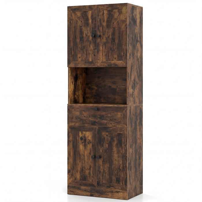 Tall Bathroom Cabinet Freestanding Storage Cabinet with 4 Doors and 1 Drawer-Brown