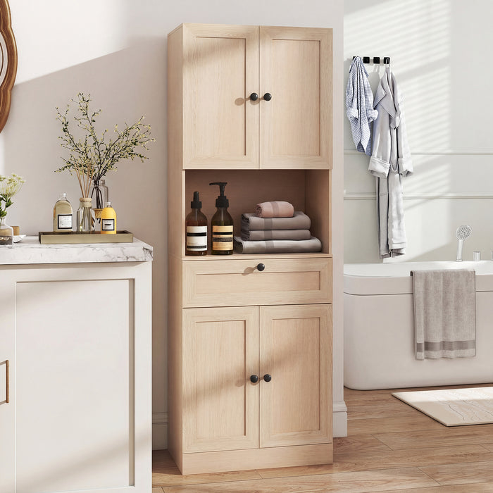 Tall Bathroom Cabinet Freestanding Storage Cabinet with 4 Doors and 1 Drawer-Brown