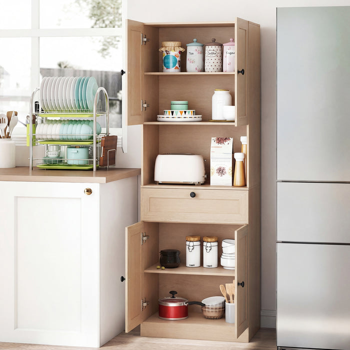 Tall Bathroom Cabinet Freestanding Storage Cabinet with 4 Doors and 1 Drawer-Brown
