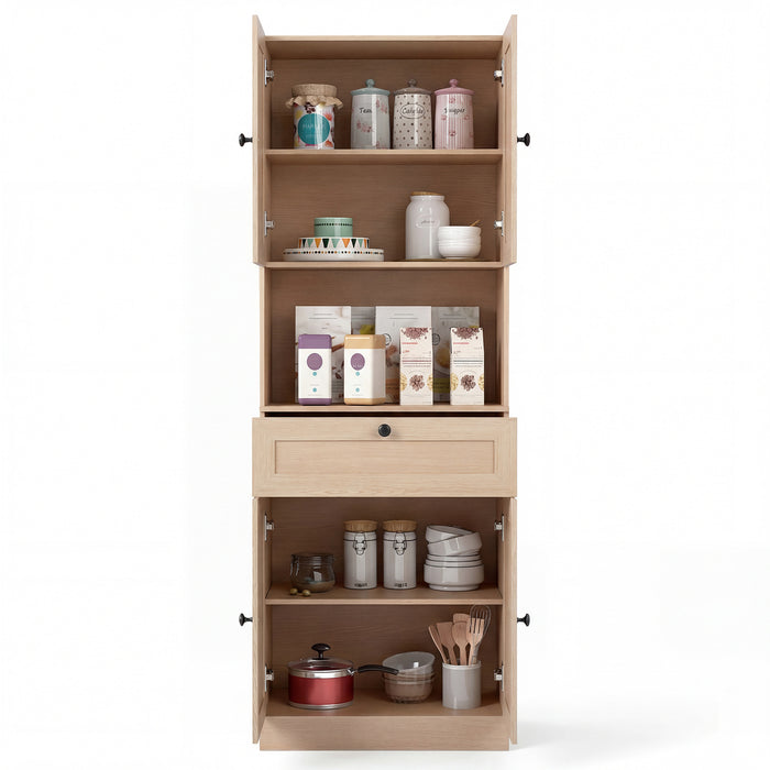 Tall Bathroom Cabinet Freestanding Storage Cabinet with 4 Doors and 1 Drawer-Brown