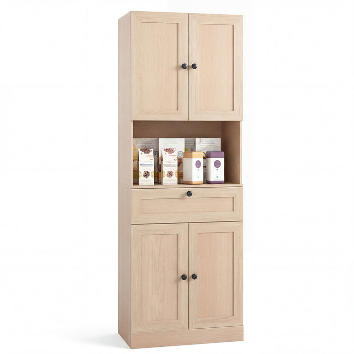 Tall Bathroom Cabinet Freestanding Storage Cabinet with 4 Doors and 1 Drawer-Brown