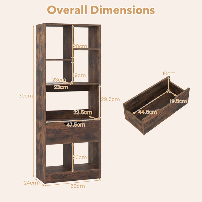 Tall Freestanding Bookshelf with 7 Open Cubes and Anti-toppling Kits for Living Room-