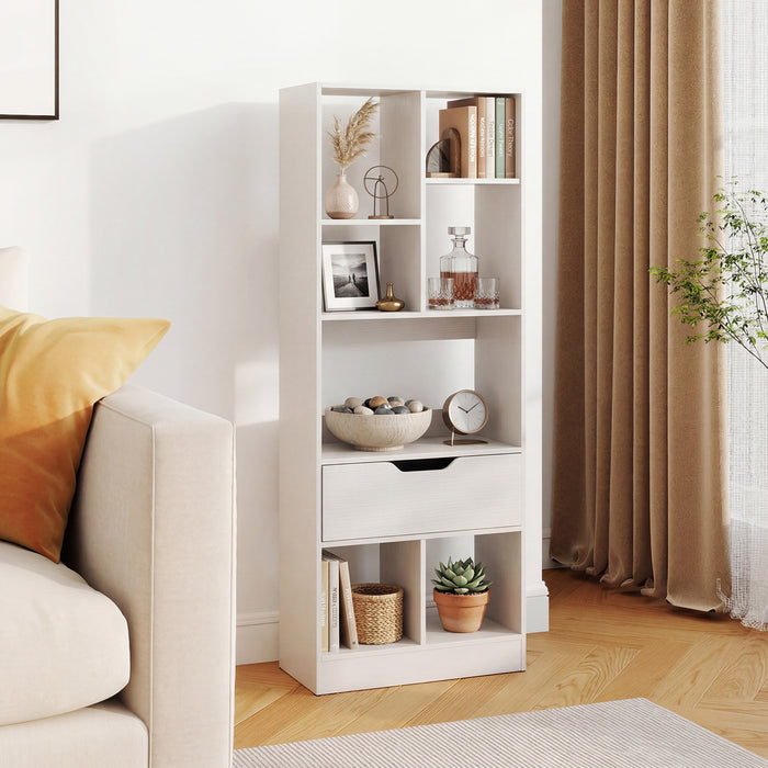 Tall Freestanding Bookshelf with 7 Open Cubes and Anti-toppling Kits for Living Room-