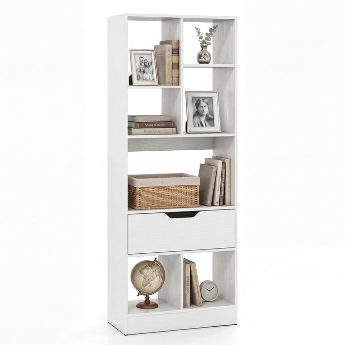 Tall Freestanding Bookshelf with 7 Open Cubes and Anti-toppling Kits for Living Room-
