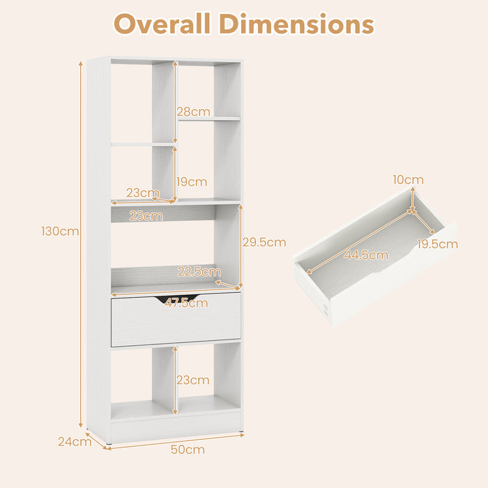 Tall Freestanding Bookshelf with 7 Open Cubes and Anti-toppling Kits for Living Room-