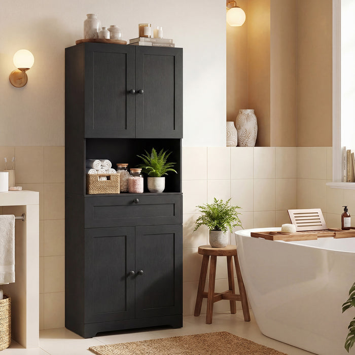 Tall Bathroom Cabinet Freestanding Storage Cabinet with 4 Doors and 1 Drawer-Brown