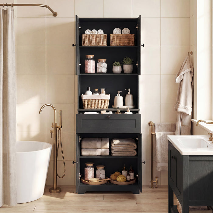 Tall Bathroom Cabinet Freestanding Storage Cabinet with 4 Doors and 1 Drawer-Brown