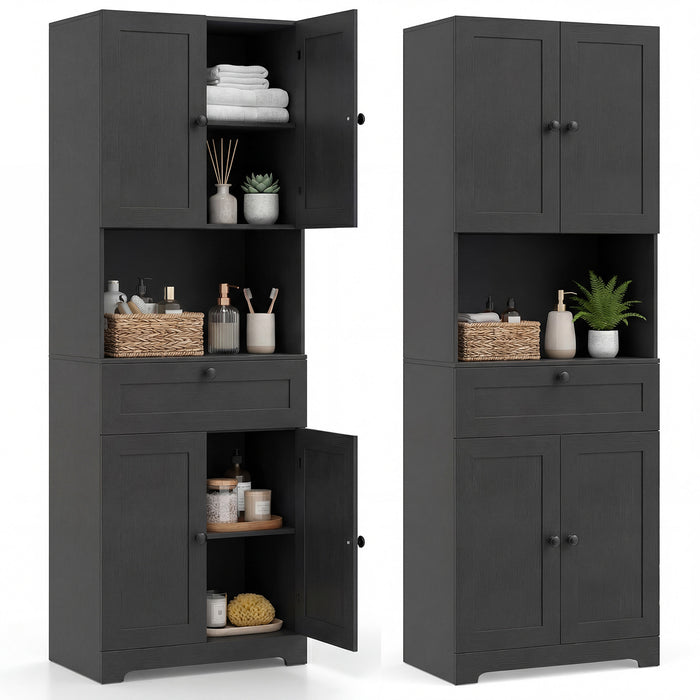 Tall Bathroom Cabinet Freestanding Storage Cabinet with 4 Doors and 1 Drawer-Brown