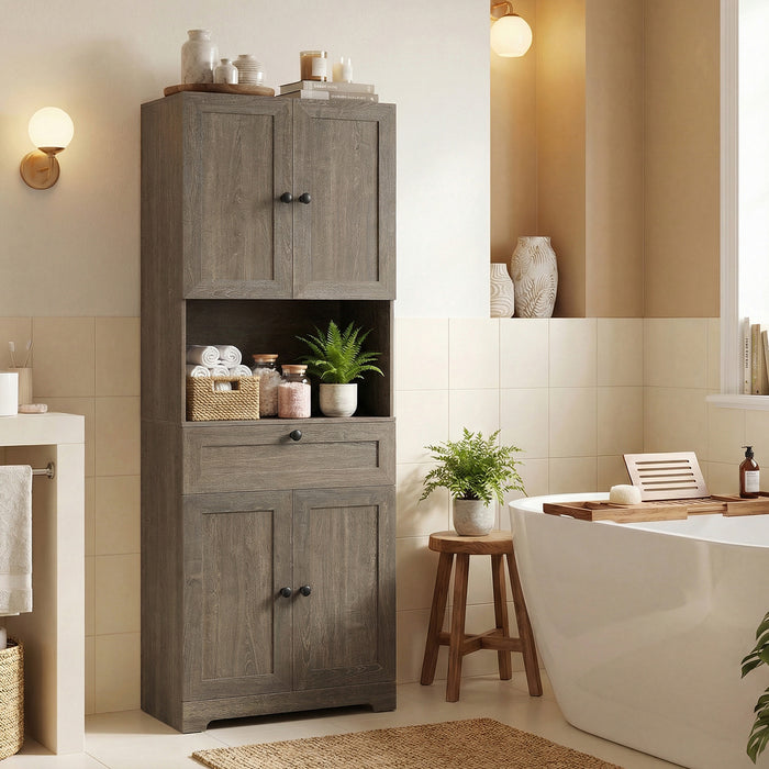 Tall Bathroom Cabinet Freestanding Storage Cabinet with 4 Doors and 1 Drawer-Brown