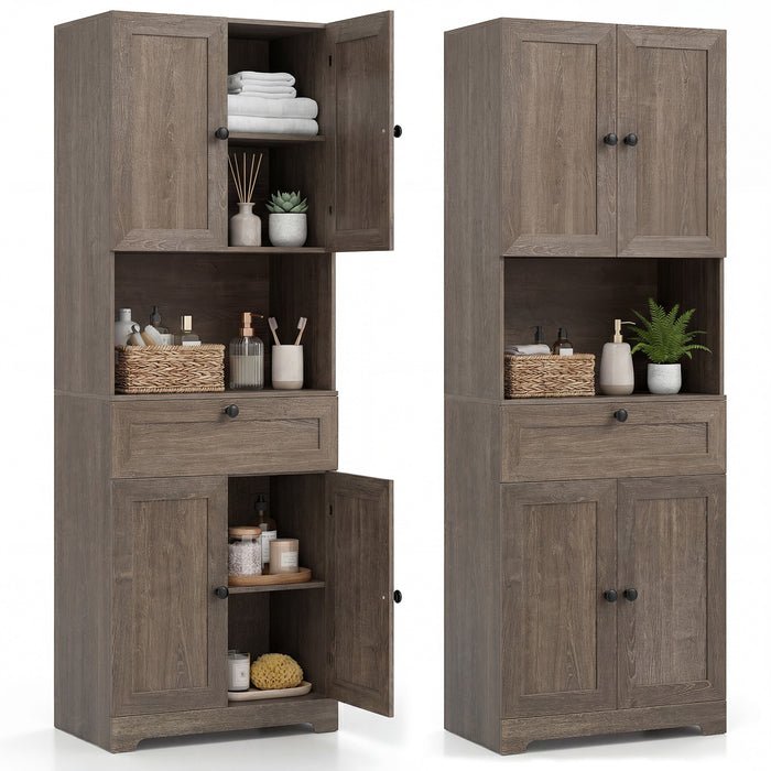 Tall Bathroom Cabinet Freestanding Storage Cabinet with 4 Doors and 1 Drawer-Brown