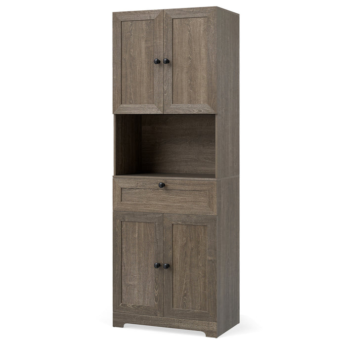 Tall Bathroom Cabinet Freestanding Storage Cabinet with 4 Doors and 1 Drawer-Brown