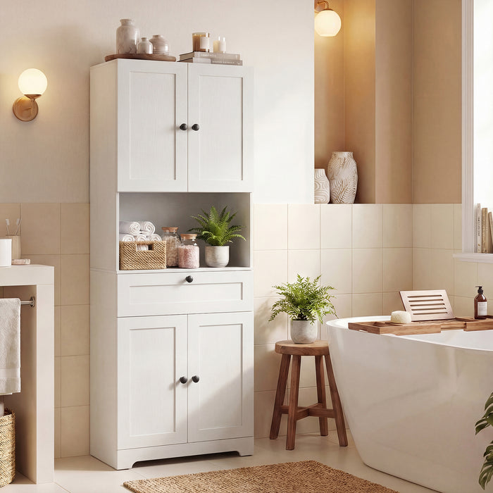 Tall Bathroom Cabinet Freestanding Storage Cabinet with 4 Doors and 1 Drawer-Brown
