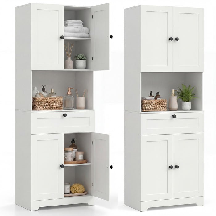 Tall Bathroom Cabinet Freestanding Storage Cabinet with 4 Doors and 1 Drawer-Brown