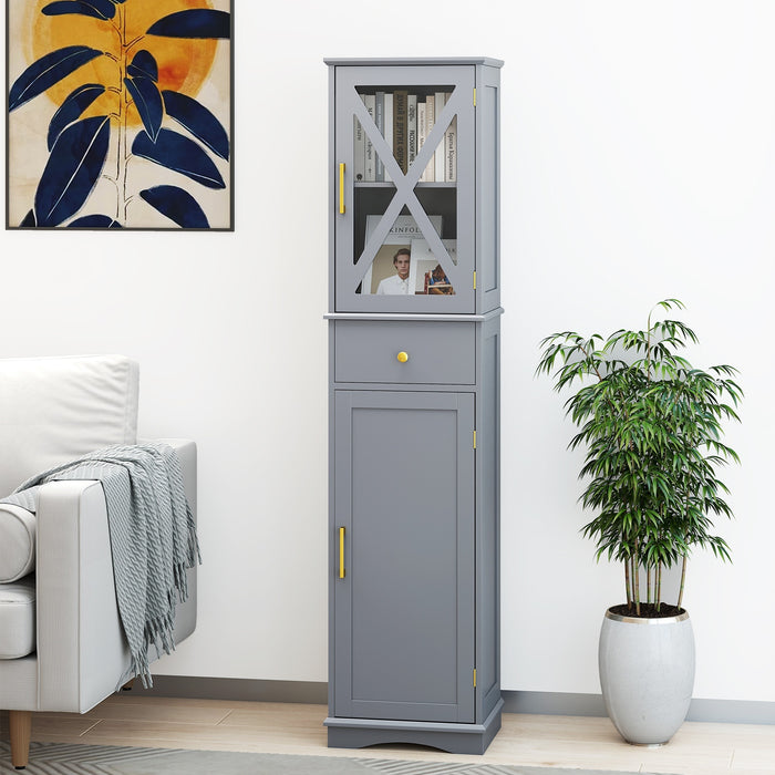 Tall Bathroom Cabinet with Drawer 2 Doors and 3 Adjustable Shelves-White