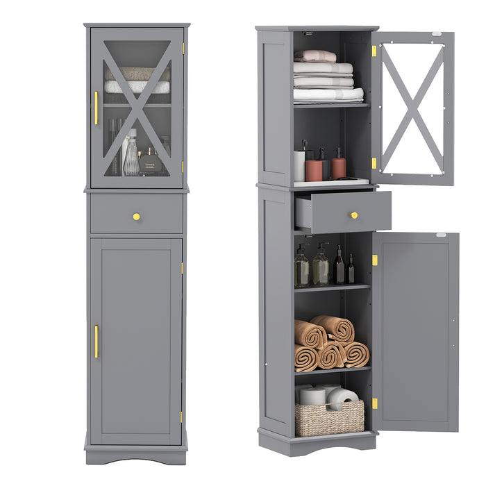 Tall Bathroom Cabinet with Drawer 2 Doors and 3 Adjustable Shelves-White