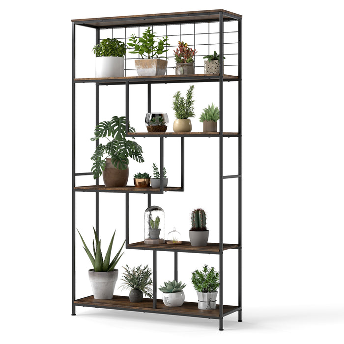 6-tier Tall Bookshelf with Metal Net for Living Room-