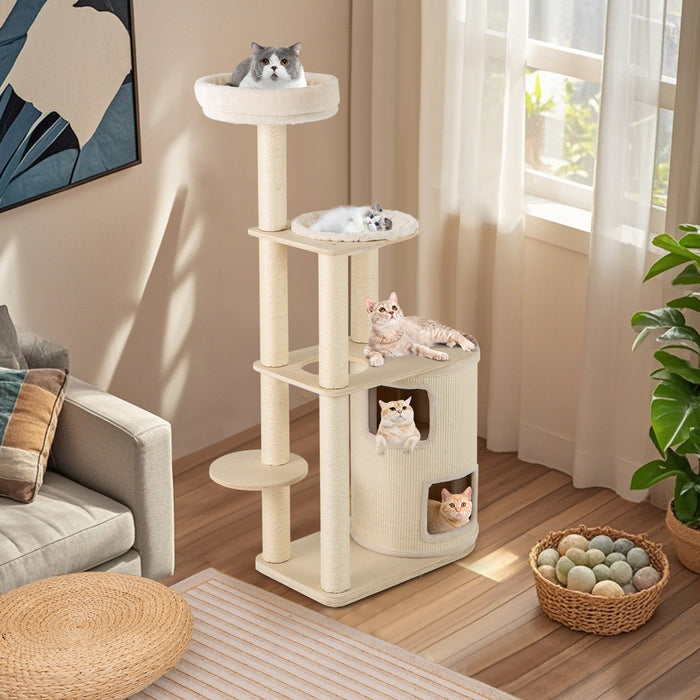 Tall Cat Tree for Indoor Cats Modern Wood Cat Tower with 2-Story Condo-