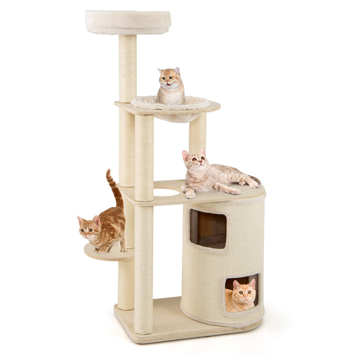 Tall Cat Tree for Indoor Cats Modern Wood Cat Tower with 2-Story Condo-