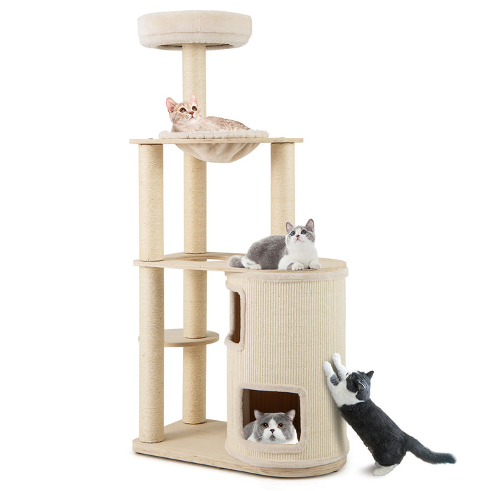 Tall Cat Tree for Indoor Cats Modern Wood Cat Tower with 2-Story Condo-